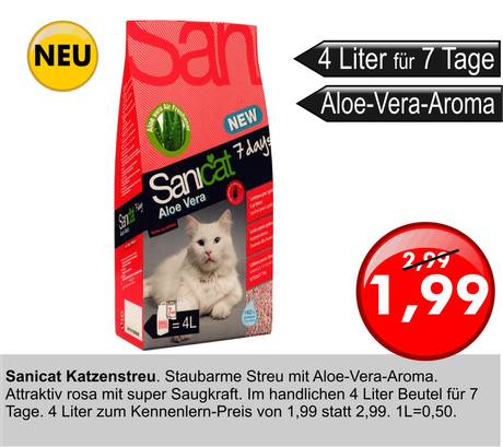 Katzenstreu Sanikat Aloe Vera 4 Liter 1,99
